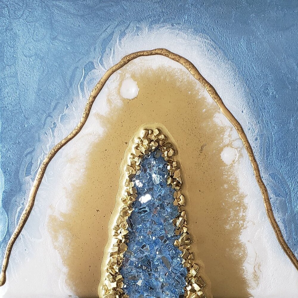 Blue and Gold Resin Geode Painting - Picture 1 of 4